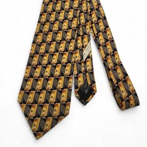 Ermenegildo Zegna Exclusive Design‎ Tie Gold Black Silk Floral Flowers Necktie